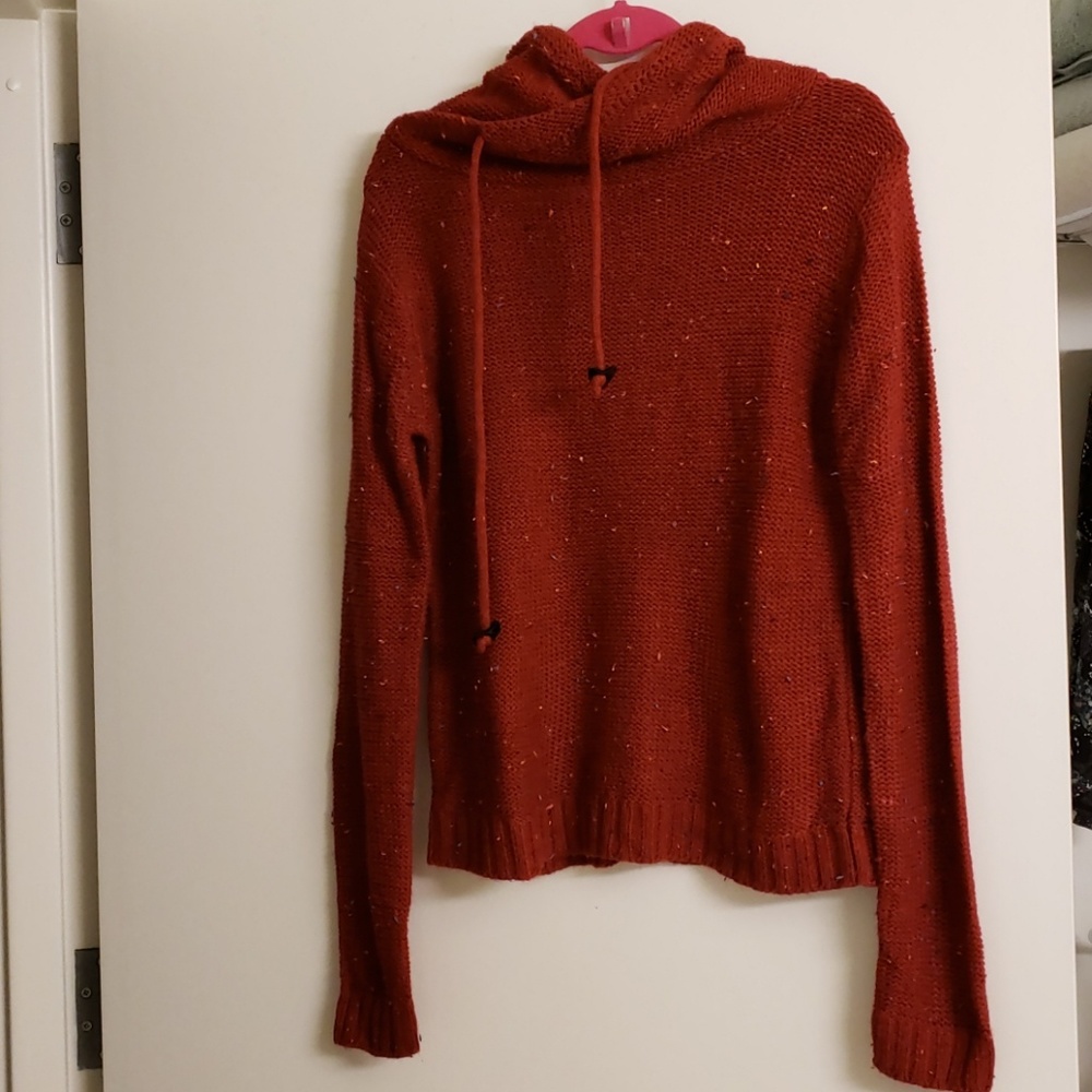 Poof! Red Speckled Cowl Neck Knit Sweater with drawstrings S